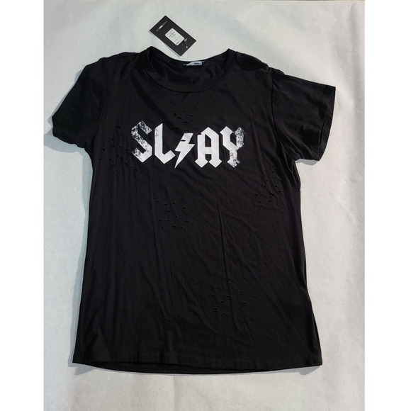 Fashion Nova Slay Away Tee Graphic Distressed Black T-Shirt Size S - Picture 4 of 9